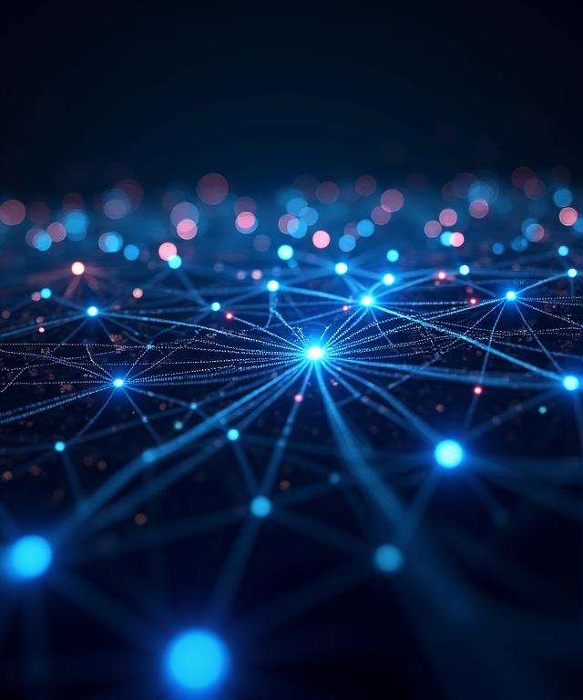 Réseau de neurones abstrait avec des points de données lumineux.